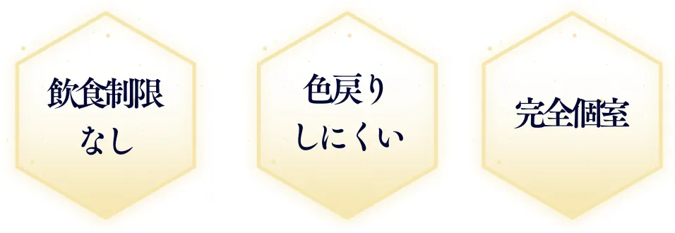 飲食制限なし色戻りしにくい完全個室
